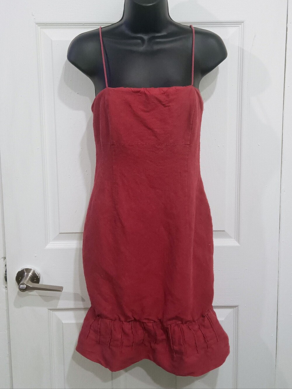 Women's Red Midi Slip Dress with Ruffle Hem